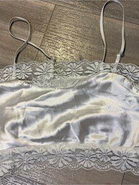 Silky Lace Trim White Satin Cami Bralette